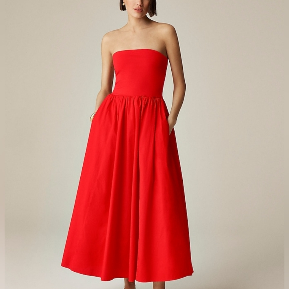 J.Crew Strapless mixy dress in electric red Bnwt